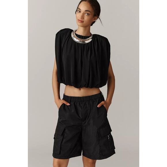 [Anthropologie] Black Elastic Waist Relaxed Fit Slouchy Cargo Shorts NWT Size XL - Picture 3 of 11